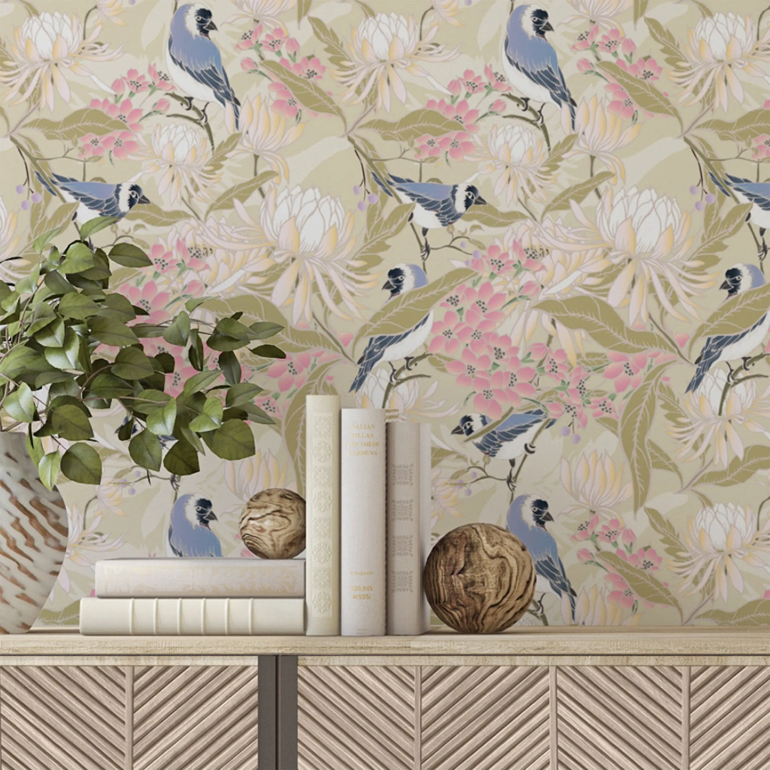 Eco-Friendly Peel and Stick Wallpaper Sheets 11” x 16” Blossoms and Besties Design 12 Sheets Self-Adhesive for Living Room Bedroom Kitchen Office