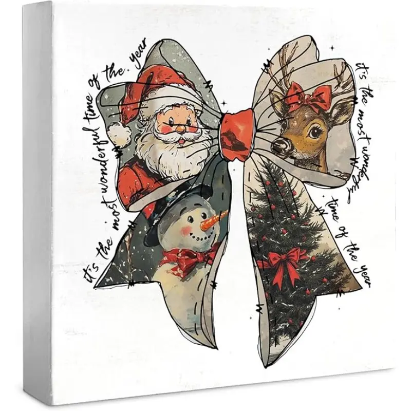 Santa Claus Vintage Christmas Bathroom Desk Decor Wood Sign, Merry Christmas Holiday Decorations for Home Kitchen Bathroom Shlef Tabletop, Gitfs for Women Girls 5x5 Inch