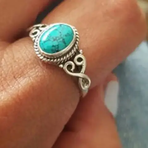Women's Imitation Turquoise Ring Design, Valentine's Day Gift, Bridal Wedding Engagement Jewelry, Daily Wear Decorative Accessories