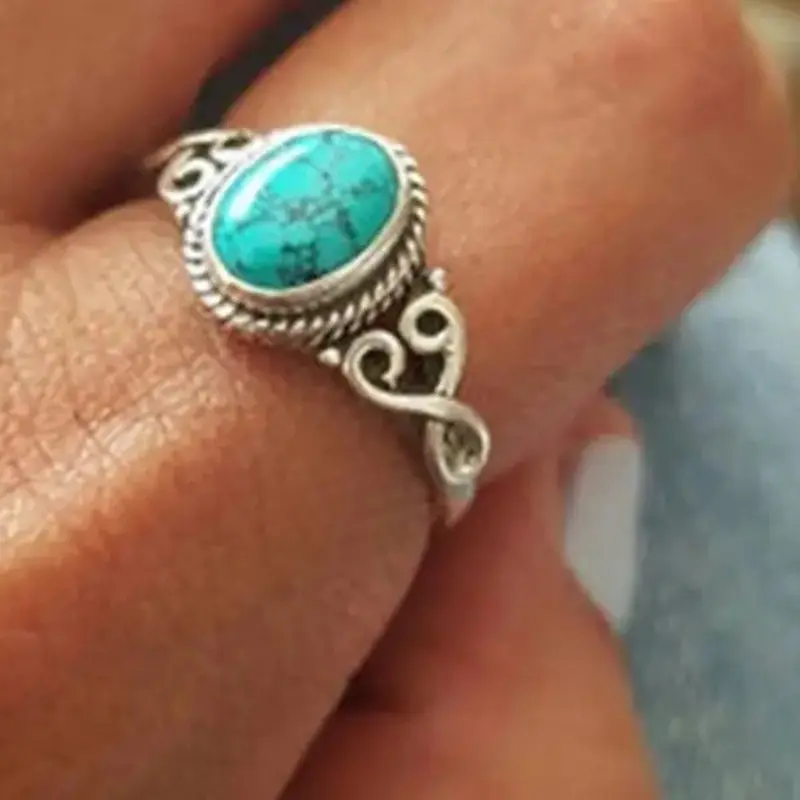 Women's Imitation Turquoise Ring Design, Valentine's Day Gift, Bridal Wedding Engagement Jewelry, Daily Wear Decorative Accessories