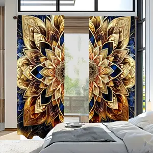 Elegant Mandala Flower Curtains Set of 2, Polyester Fiber Artistic Relief Print Rod Pocket Drapes, Perfect for Living Room Bedroom Decor, Window Curtain
