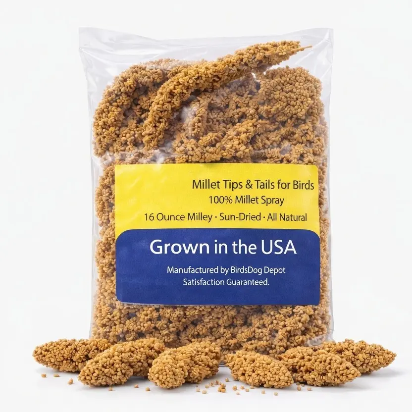 1LB Sun-Dried Millet Tips & Tails Bird Treats - Natural Single Item Spray Bird Food with Vitamins and Minerals for Small All-Ages Parakeets, Cockatiels