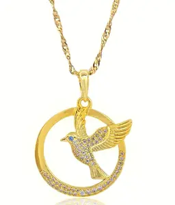 Gold Plated Bird Pendant Necklace for Women – Elegant Trendy Bird In Flight Pendants with Blue & Clear Stones