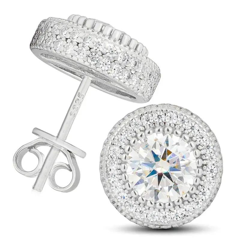 S925 Silver Moissanite Screw Earrings, Double Halo Sparkle Stud Jewelry with D Color VVS1 Gemstone, Elegant Hypoallergenic Fashion Earrings for Her Him, Holiday GiftProng Screw Back lovers gift