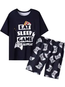 Men's Summer Plus Size Sleepwear Set, Short Sleeve Shorts, Casual Homeewear, Round Neck, All-Season Comfortable Pajamas