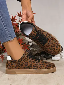 Women's Leopard Print Retro Sneakers, Low-Top Fashion Sports Shoes, Comfortable Anti-Slip Training Shoes, Street & Casual Wear