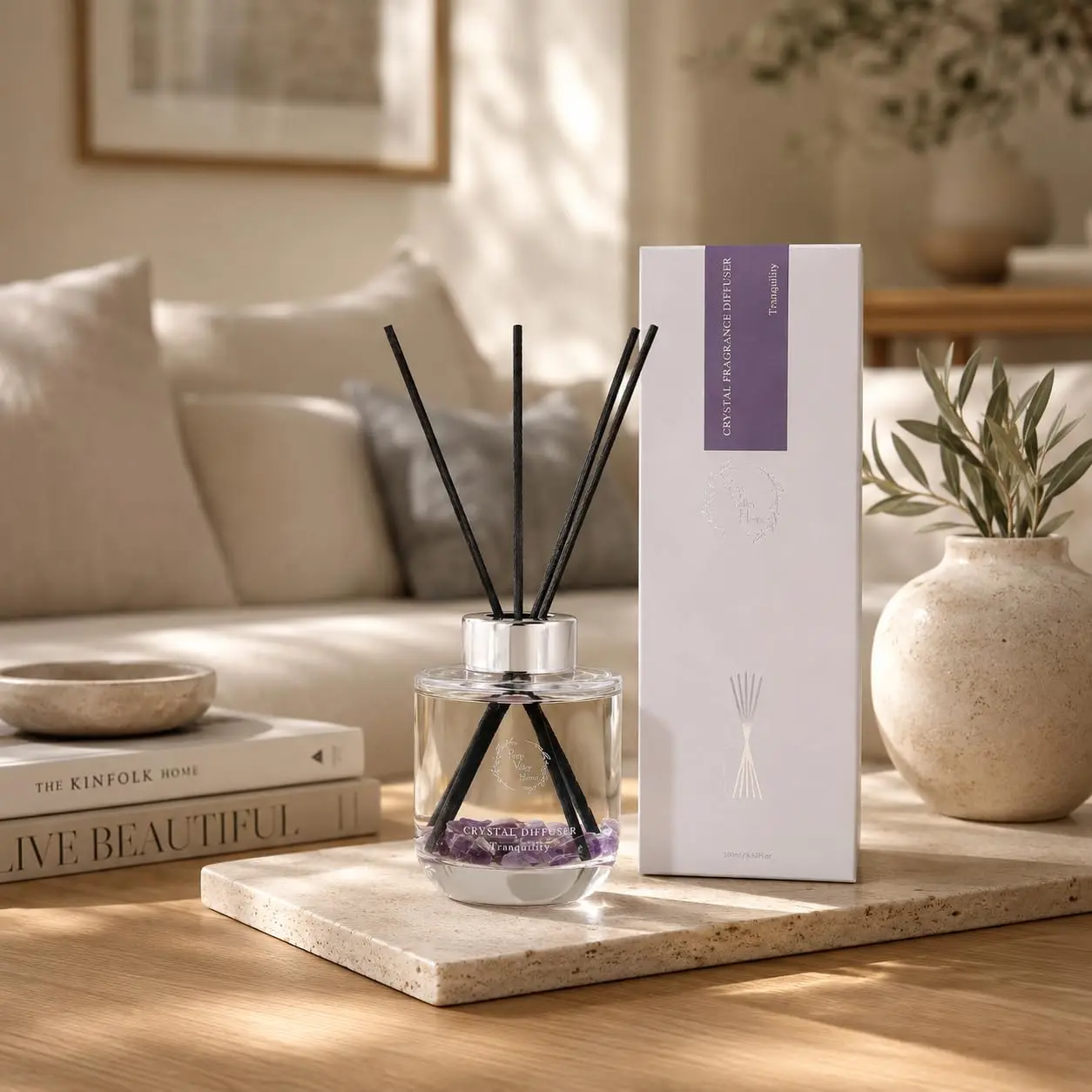 Pretty Valley Home- 100ml/3.52 fl oz Reed Diffuser Set - Gift Box with Glass Bottle, Scented Fragrance Oil, Reed Sticks for Home Office Living Room Decor (Tranquility)