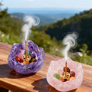 Handmade Lotus Crystal Aromatherapy Set - Candle Holder and Diffuser Bowl Infused with Natural Crystals | Unique Birthday Gift, Suitable for Him and Her, Perfect for Halloween, Christmas, Thanksgiving, and Other Holiday Decorations