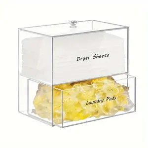 Transparent Acrylic Storage Box with Waterproof Lid and Drawers, Laundry Organizer Basket, Home Organization Container