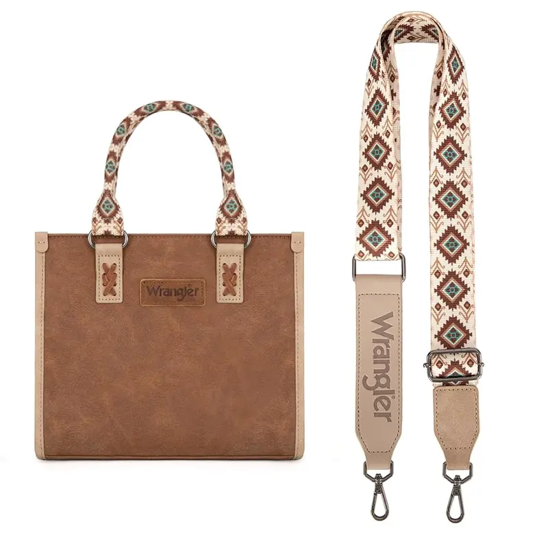 Wrangler Women's Aztec Crossbody Purse - Southwestern Canvas Satchel Tote With Leather Accents