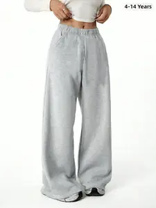 Women's Loose Fit Straight Leg Pants, Casual Sporty Sweatpants for All Seasons, Versatile Long Pants for Girls, Plain Style