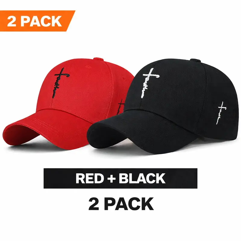 Unisex 2-Pack Christian Faith Baseball Cap - Jesus and Cross Graphic, Adjustable, One Size Fits Most, Easter Gift, Comfortable Sports & Outdoor Accessory