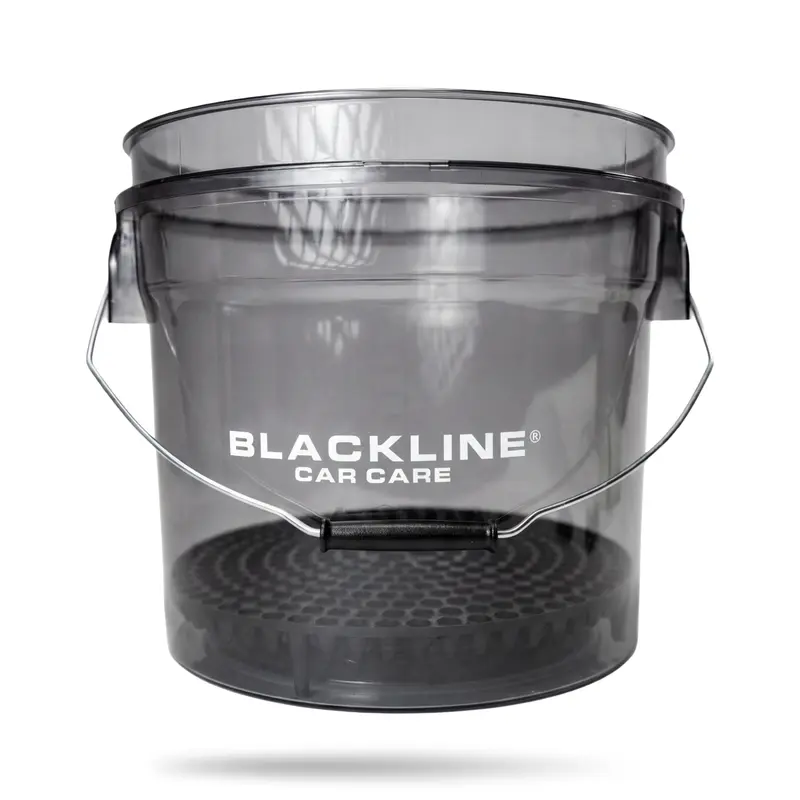 BLACKLINE Detailing 3.5 Gal (13248 ml) Black Plastic Bucket - Heavy-Duty Sturdy Bucket with Grit Guard, Grip-and-Go Handle, Paint-Safe Rinse, Cleaner Mitt, Ideal for Car Washing, Garage Use