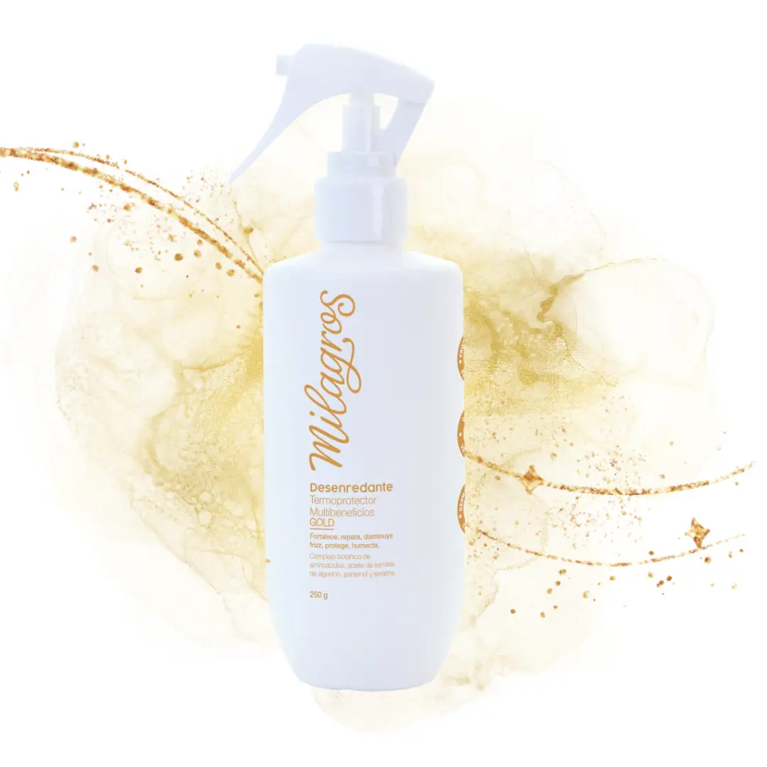 Milagros Termoprotector Gold Antifrizz Detangling Heat Capilar Hair Care 250ml - Natural Extracts, Keratin, Paraben Free, Cruelty Free Haircare