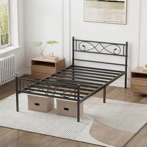 Sturdy Metal Platform Bed Frame with Fist Design Headboard & Footboard, Twin Size Metal Platform Bed Frame with Fist Design Headboard & Footboard, No Box Spring Needed, Under Bed Storage, Easy Assembly, Noise Free, Black