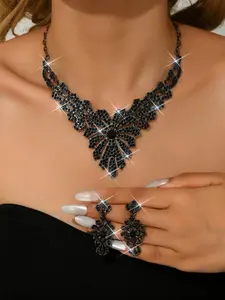 Elegant Alloy Necklace & Earrings Set, Rhinestone Fashionable Jewelry Set, Perfect for Evening Events & Parties, Women's Fashion Accessories