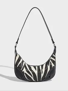 Personality trend classic zebra design texture versatile shoulder bag, niche design fashion simple leisure shoulder bag, retro crescent creative bag, suitable for daily commuting, shopping and dating, Boho Style Crossbody, Casual shoulder bag