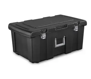 Sterilite Large Footlocker, Heavy Duty Plastic Storage Bin, with Handle and Wheels, Lockable, Black