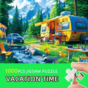 1000pcs Advanced Level Jigsaw Puzzle | Camping Trip Vintage Camper Van, RV, Cars, Tents, Fireplace - Large 70x50cm (27.5x19.7in) Challenge Puzzle for Adults & Families - Outdoor/Indoor Activity, Vacation Home Decor - Camping Theme, Indoor Entertainment