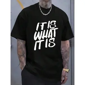 (220 Pure Cotton T-Shirt) Men's Summer Round Neck Short Sleeve Casual Pure Cotton Interesting Letters 100% Comfortable Cotton Pattern T-Shirt - Unisex Large Size Top