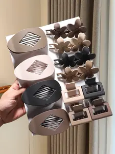 12pcs morandi color hairpin set-geometric hollow flower duck bill clip mix! Ins style matte matte texture, Korean retro headdress, daily simple hair artifact