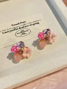 Elegant Floral Glass Rhinestone Earrings, Unique Design for Women, Perfect for Daily Wear, Dates, Parties, Vacations