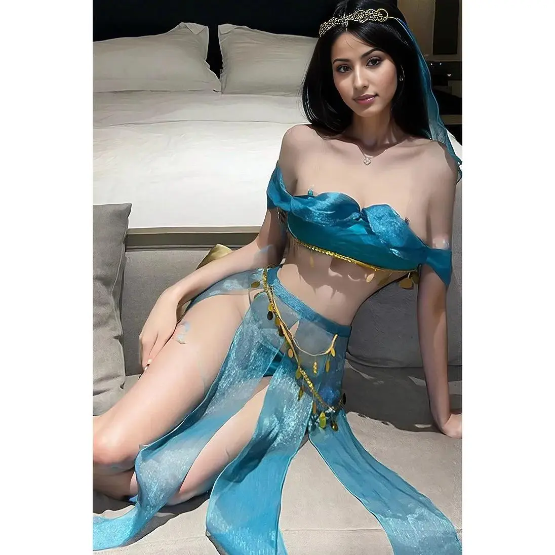Turquoise Gold Ultra Sexy Princess Jas Belly Dancer Costume