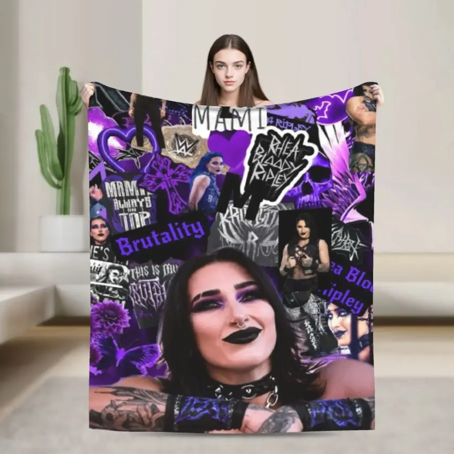 Rhea Ripley Wrestler Themed Soft Fuzzy Plush Blanket - Wrinkle Resistant, Breathable, Multi-Size (30*40in, 60*80in Max Size) for Adult Daily Leisure, Couch, Home Decor, Plants