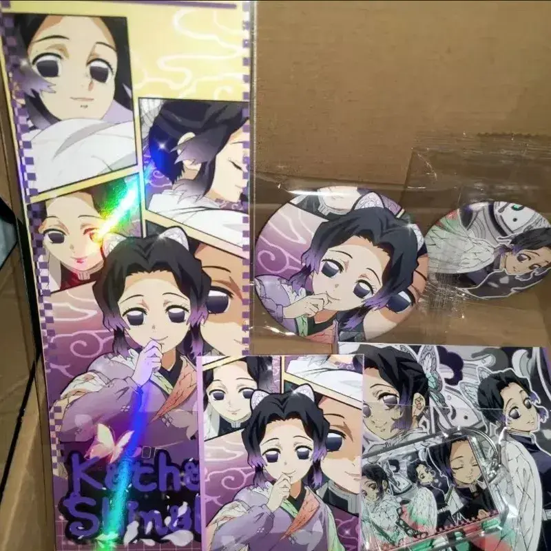 New 6Pcs/Pack Kawaii Anime Gift Bag Collection Toy Keychain Laser badge LOMO Card Postcard Laser Card birthday gift