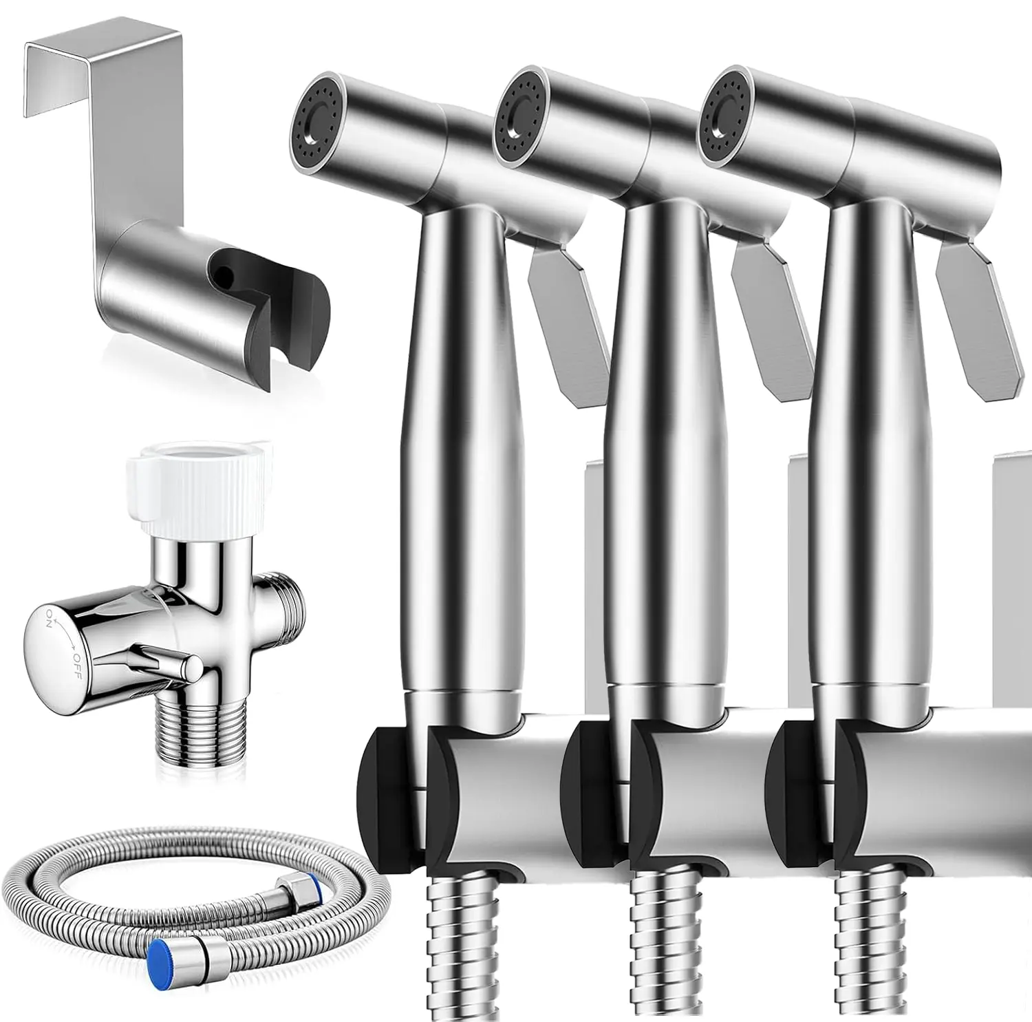 Handheld Toilet Bidet Sprayer Kit - Stainless Steel Brushed Nickel Wall Mount Faucet with Adjustable Water Pressure, Bidet Hose for Postpartum Feminine Wash, Elderly Adults & Baby Cloth Diaper Cleaning, Flowers Sprayer