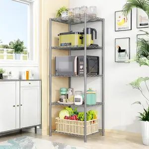 5 Tier Steel Storage Shelves, Heavy Duty Metal Shelf Wire Shelving Rack for Pantry, Kitchen, Living Room, or Office Organization