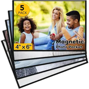 5 Pack Magnetic Picture Frame, 4 x 6 Inches Fridge Magnetic Photo Frames, Magnetic Photo Frames for Refrigerator, Home, School, Office (Black)