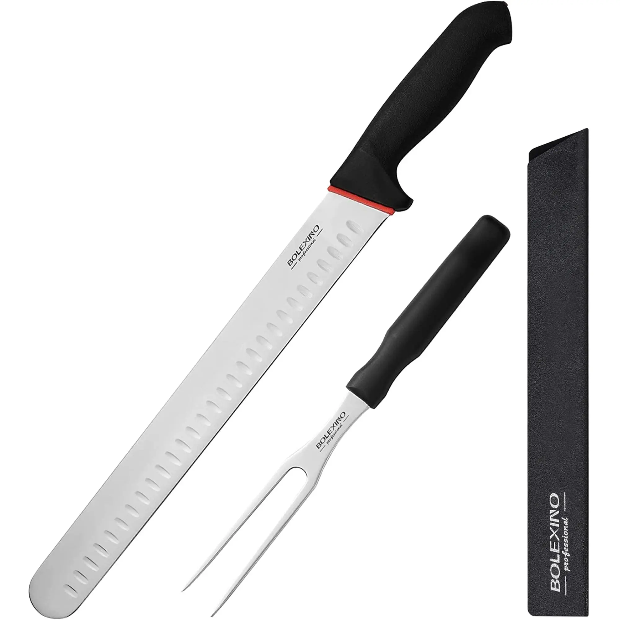 BOLEXINO 12" Blade Steel Carving Knife Set - Premium Sharp Knives for Meat Prep, Cutting Brownies, Clean Cuts, Dishwasher Safe Kitchenware