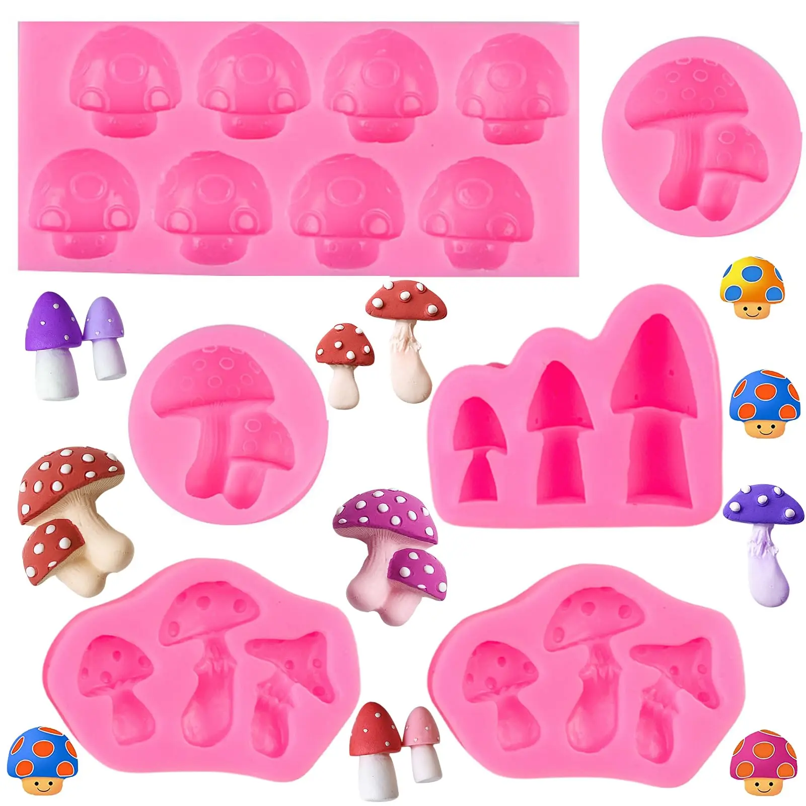 6PCS Mushroom Silicone Mold Resin Vegetable Keychain Silicone Mold Chocolate Candy Clay Moulds for DIY Desserts Cookie Handmade Cupcake Decoration Bakeware