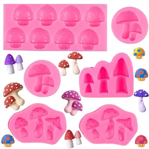 6PCS Mushroom Silicone Mold Resin Vegetable Keychain Silicone Mold Chocolate Candy Clay Moulds for DIY Desserts Cookie Handmade Cupcake Decoration Bakeware