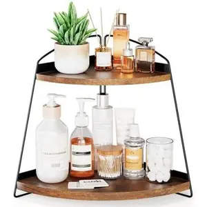 2 Tier Corner Countertop Storage Shelf Organizer, Triangle Bathroom Sink Organizer - , Brown