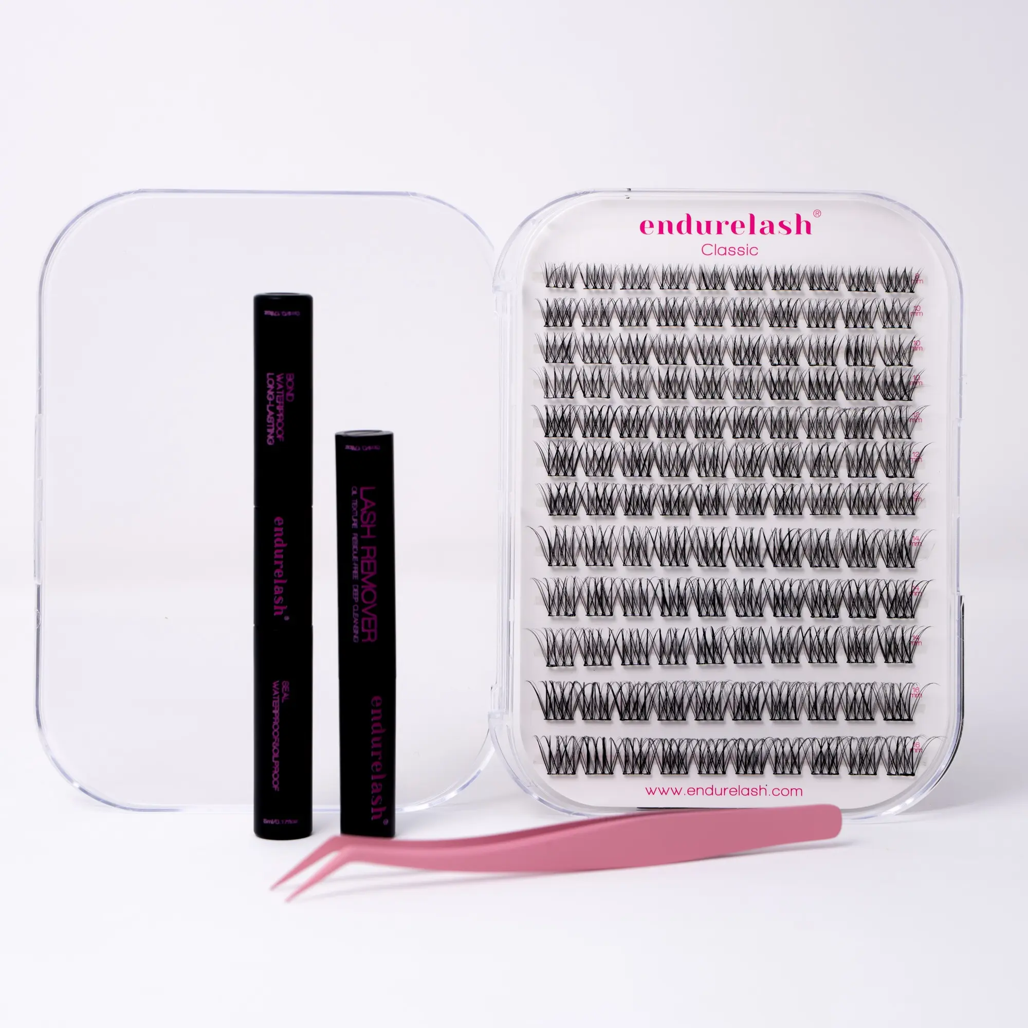 Endure DIY Lash Cluster Kit, Reusable Lightweight Cluster False Eyelashes for 3-5 Day Wear, Matte Black Finish, 8-16mm Mixed Lengths, Includes Bond, Seal, Remover & Tweezer