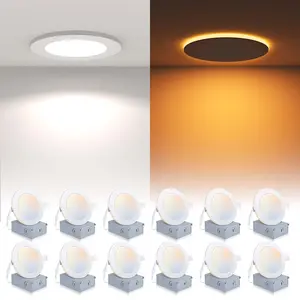 POWERASIA 12-Pack 4/6 Inch Circular Bright LED Recessed Ceiling Lights, 5CCT Dimmable 2700K-6000K 15W 1200LM Ultra-Thin Night Light, ETL Energy Star Certified
