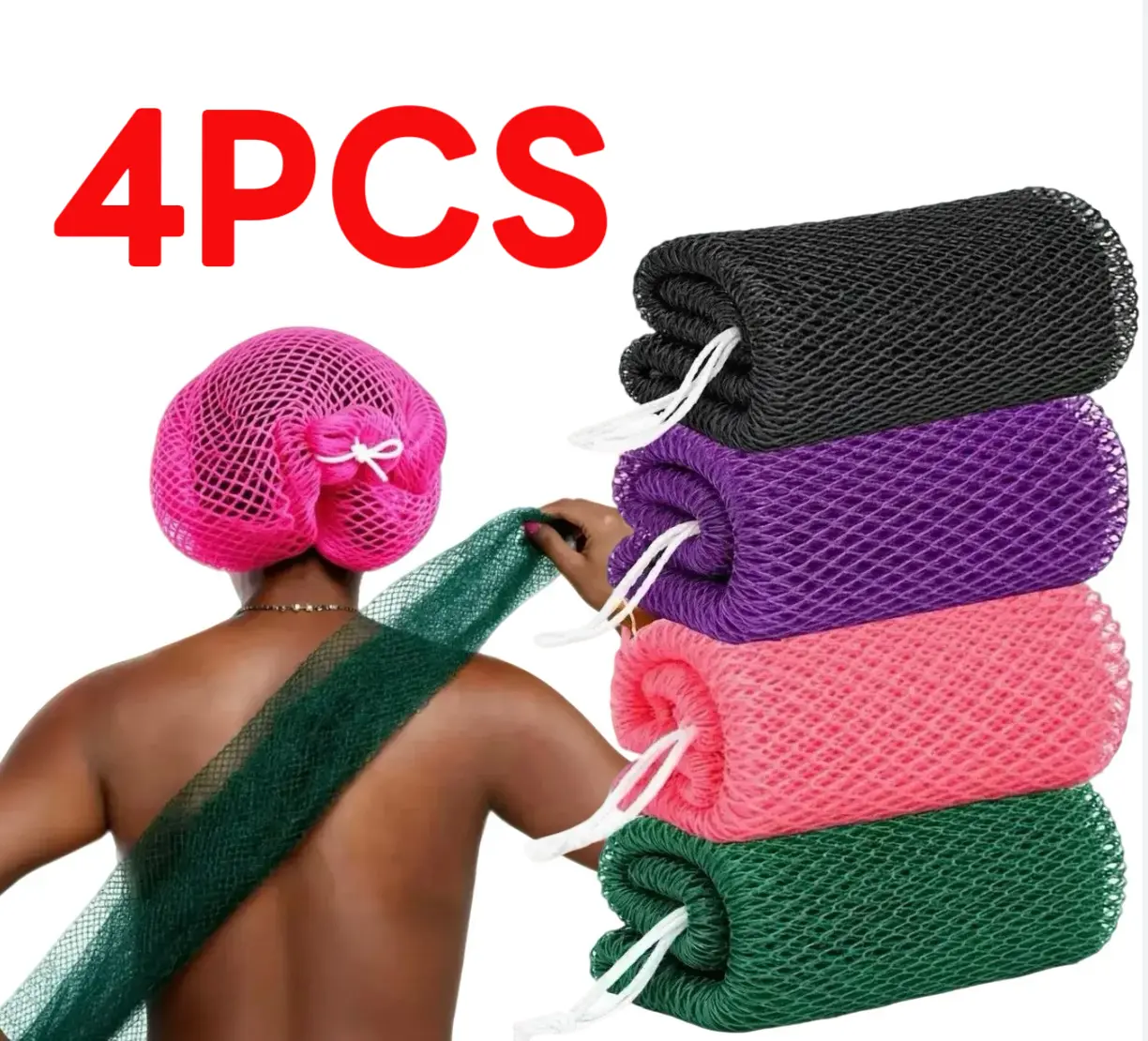 Authentic African Exfoliating Net Sponge - Ethically Sourced from Nigeria - Porous, Hygienic, Quick-Drying Body Scrubber Exfoliating Net Loofah (4PCS)