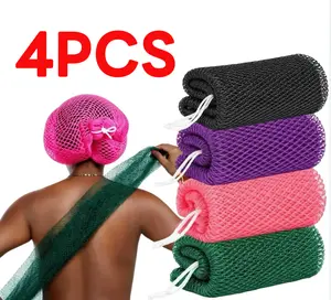 Authentic African Exfoliating Net Sponge - Ethically Sourced from Nigeria - Porous, Hygienic, Quick-Drying Body Scrubber Exfoliating Net Loofah (4PCS)