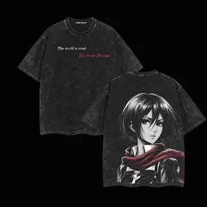 Mikasa Ackerman, Attack on Titan T-Shirt, Double Printed Vintage Washed Tee, Oversized Unisex Fit, Heavyweight Cotton Shirt, Anime Manga Graphic Streetwear RIH