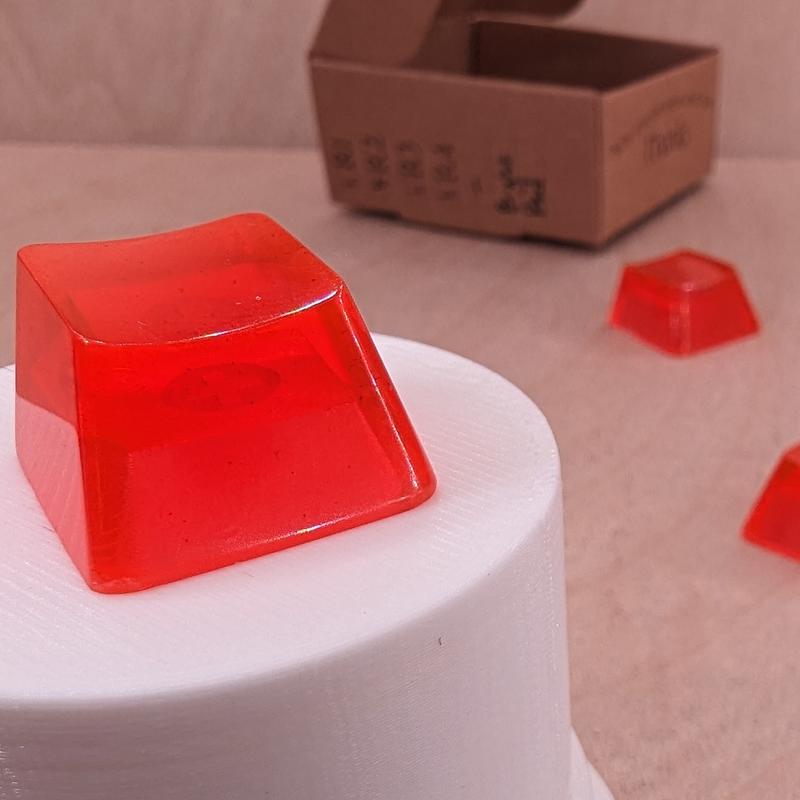 ResinKeyWorks Bright Red Blank 1U Accent Keycaps, Transparent Hand Polished Resin OEM Caps with MX stems