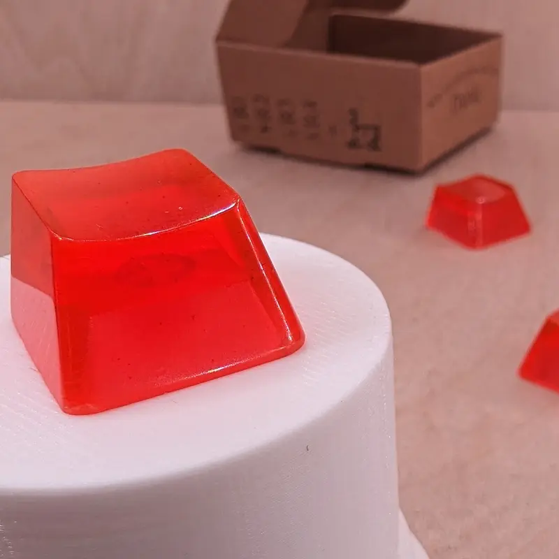 ResinKeyWorks Bright Red Blank 1U Accent Keycaps, Transparent Hand Polished Resin OEM Caps with MX stems
