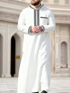 New Men's Solid Color Robe, African Ethnic Style Long Coat, Premium Traditional Thobe, Trendy Fashion Accessory, Perfect for Daily Wear & Special Occasions