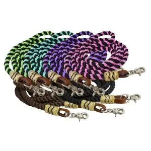 8' ROLLED BRAIDED NYLON BARREL REINS w/ Scissor snap