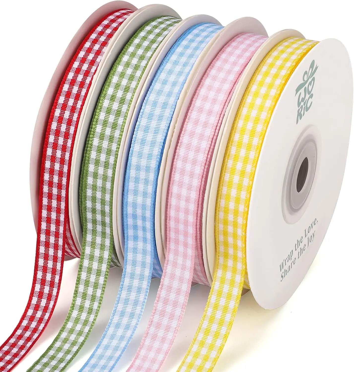 5 Color Gingham Ribbon 3/8" X 50 Yd Plaid Ribbons Craft Ribbons Buffalo Checker Ribbon for Crafts Picnic Decor Sewing Projects Hair Bows Baby Shower Birthday Gift Wrapping