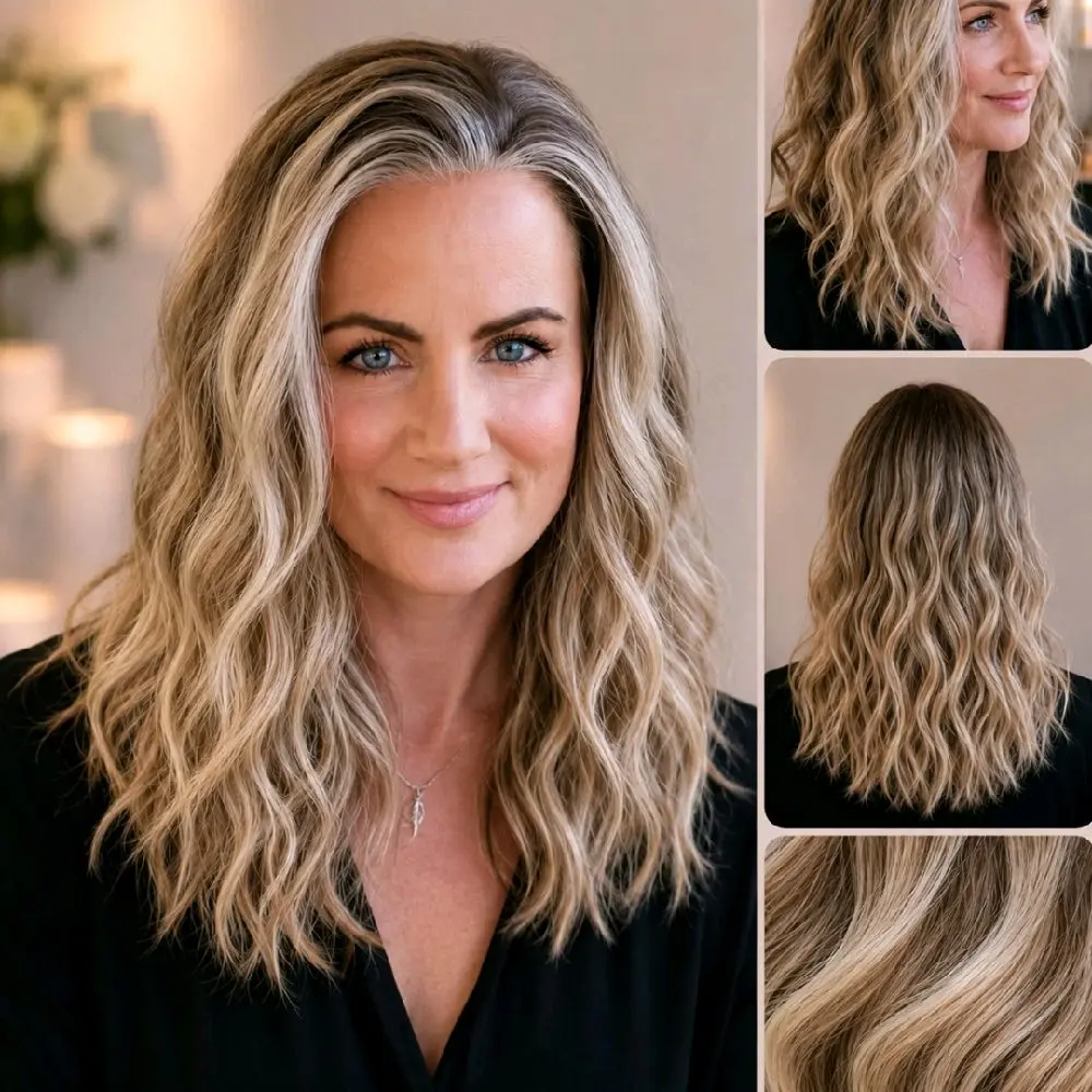 Restocked N131309  16" Shana. Blonde water wave.  13x4 Lace front premium synthetic wig.  High quality fibers, 120 density, Scandinavian hairlne with gorgeous layers.  Heat Tolerance 350. Must return free gift with purchase for full refund. 1309N13