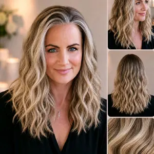 Restocked C1319709K 16" Shana. Blonde water wave.  13x4 Lace front premium synthetic wig.  High quality fibers, 120 density, Scandinavian hairlne with gorgeous layers.  Heat Tolerance 350. She comes with a free wig cap and free gift. 1309N13
