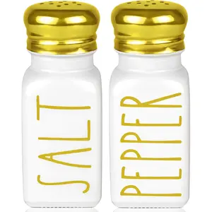 Luxury Gold Salt and Pepper Shakers Set by Brighter Barns - Modern Farmhouse Decor for Restaurant, Wedding, Gifts - Glass Shakers & Stainless Steel Lid - White and Gold Kitchen Accessories (Gold)