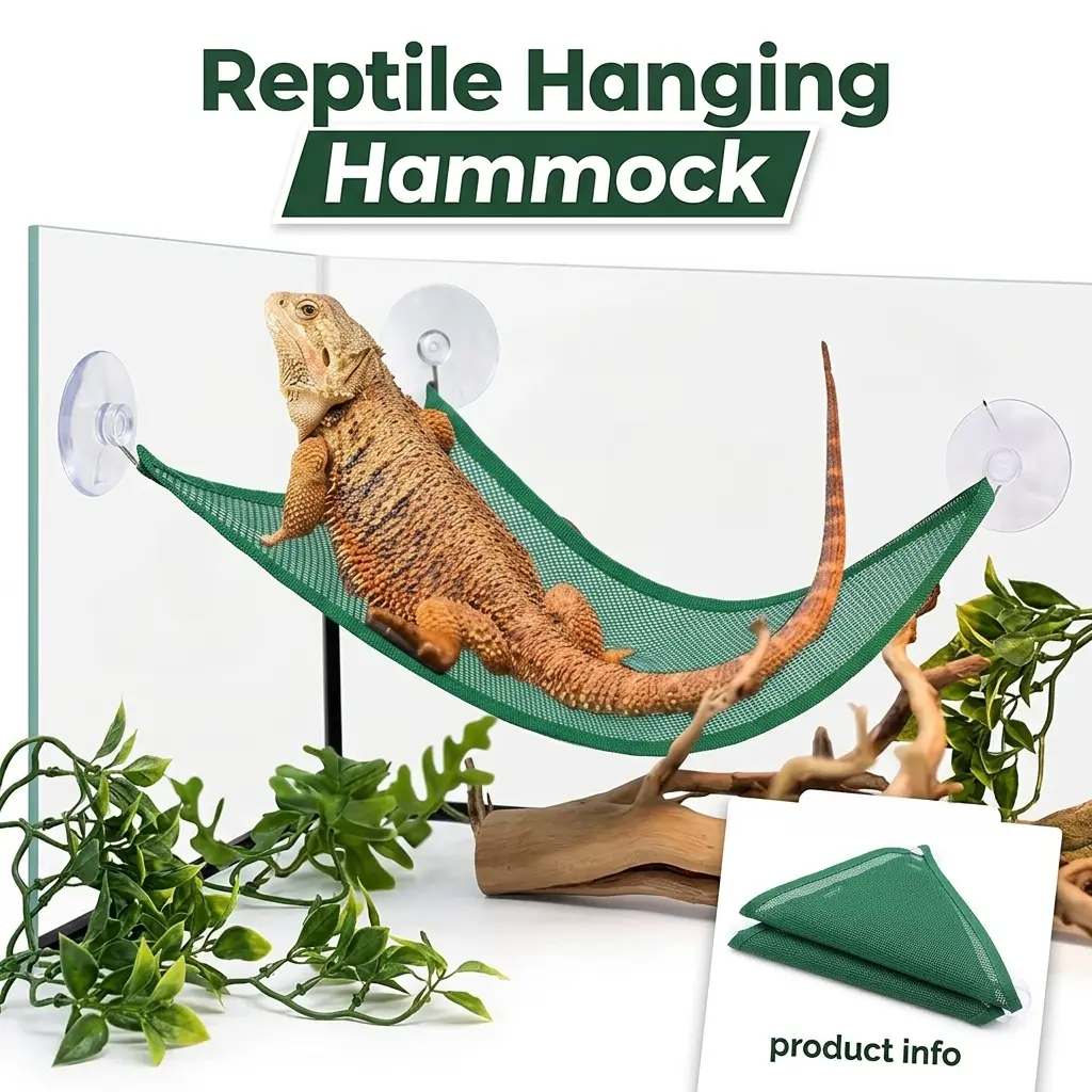 Reptile Hanging Hammock for Bearded Dragons - Reptile Enclosure Accessory, Glass Terrarium Habitat Decor, Small Pet Climbing Net Bed Swing, Dual-Color, S/L Sizes, Safe Durable, Tool-Free Easy Setup